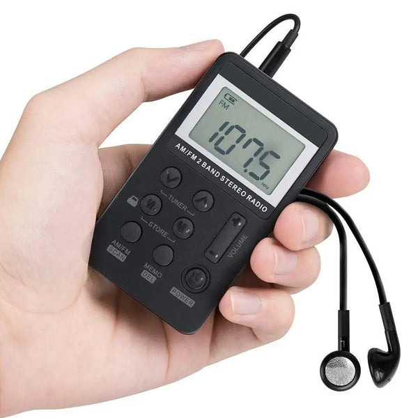 Mini rádio de bolso com fone de ouvido USB recarregável AM/FM banda completa rádio portátil para ciclismo ao ar livre academia corrida caminhada