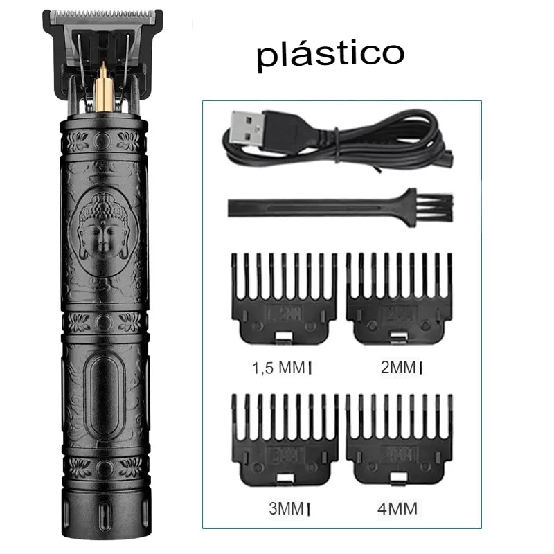 Máquina de cortar cabelo elétrica vintage T9, aparador de pelos profissional, barbeador masculino, recarregável, aparador de barbeiro para homens, dragão, buda