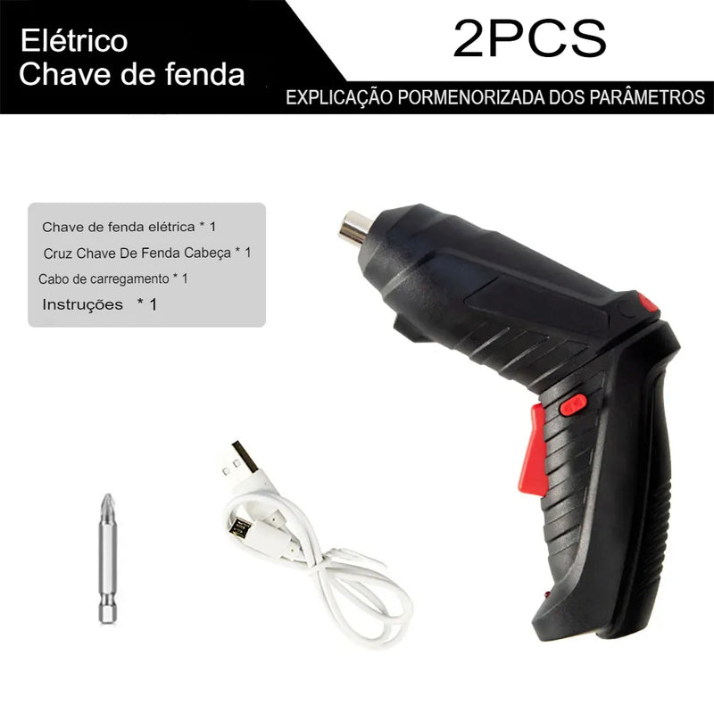 Chave de fenda elétrica 3,6 V, furadeira elétrica doméstica recarregável, iluminação LED, chave de fenda elétrica, ferramenta elétrica portátil