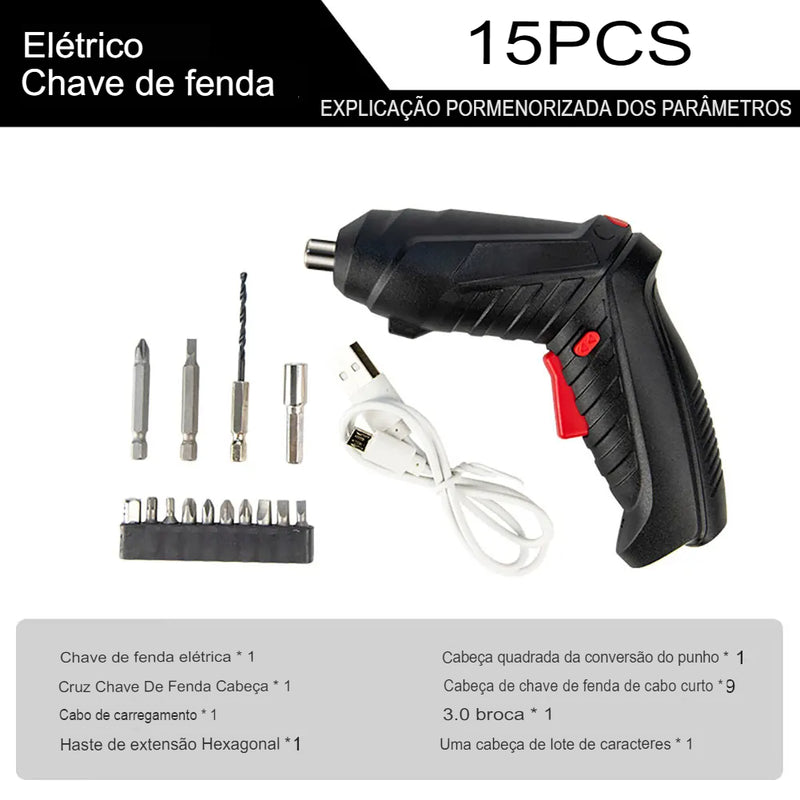 Chave de fenda elétrica 3,6 V, furadeira elétrica doméstica recarregável, iluminação LED, chave de fenda elétrica, ferramenta elétrica portátil