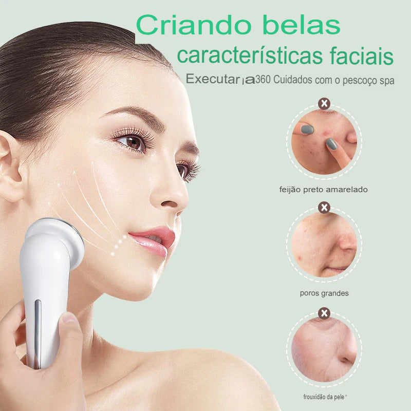 3 modelos de massagem facial e pescoço e dispositivo de beleza facial LED pele quente suave e branca rosto limpo