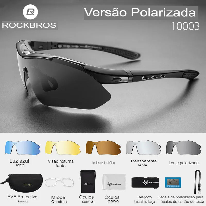 ROCKBROS Ciclismo Óculos Polarizados Bicicleta Fotocromático Esportes Ao Ar Livre Óculos de Sol MTB PC Óculos Óculos 5/3 Lente Bicicleta Acessório