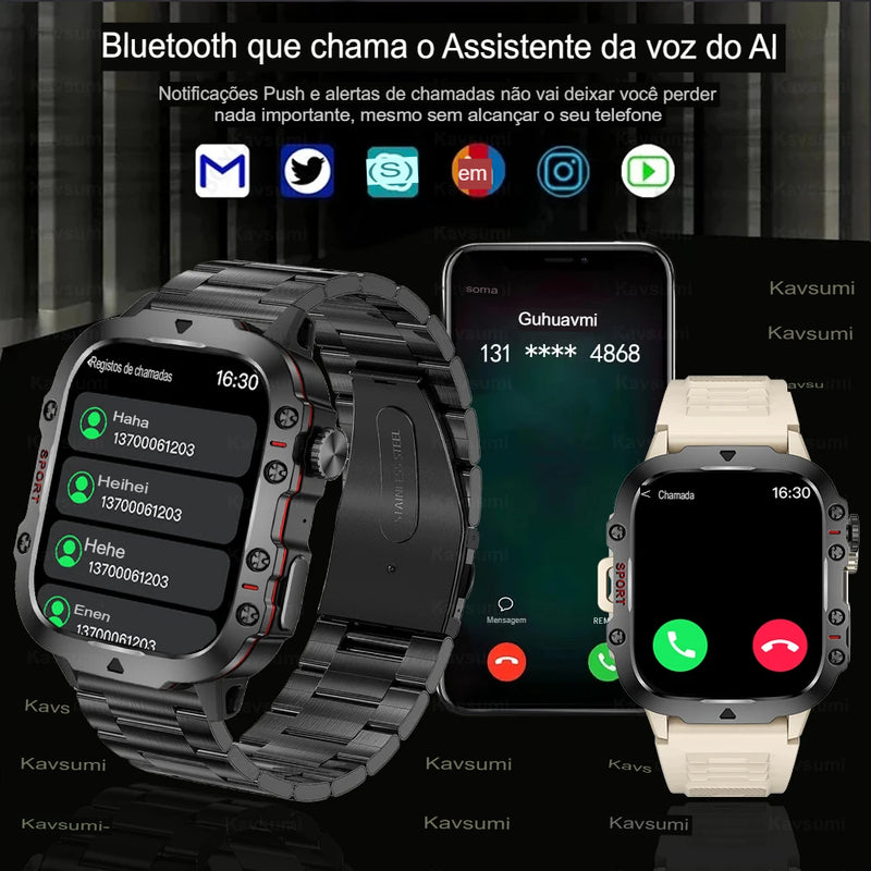 2024 Novo  Xiaomi Militar Smart Watch Homens IP68 5ATM Esportes ao ar livre Fitness Tracker 24H Monitor de saúde 1,96 polegadas Smartwatches