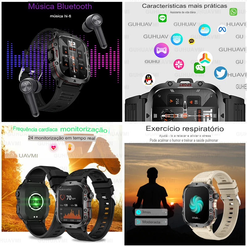 2024 Novo  Xiaomi Militar Smart Watch Homens IP68 5ATM Esportes ao ar livre Fitness Tracker 24H Monitor de saúde 1,96 polegadas Smartwatches