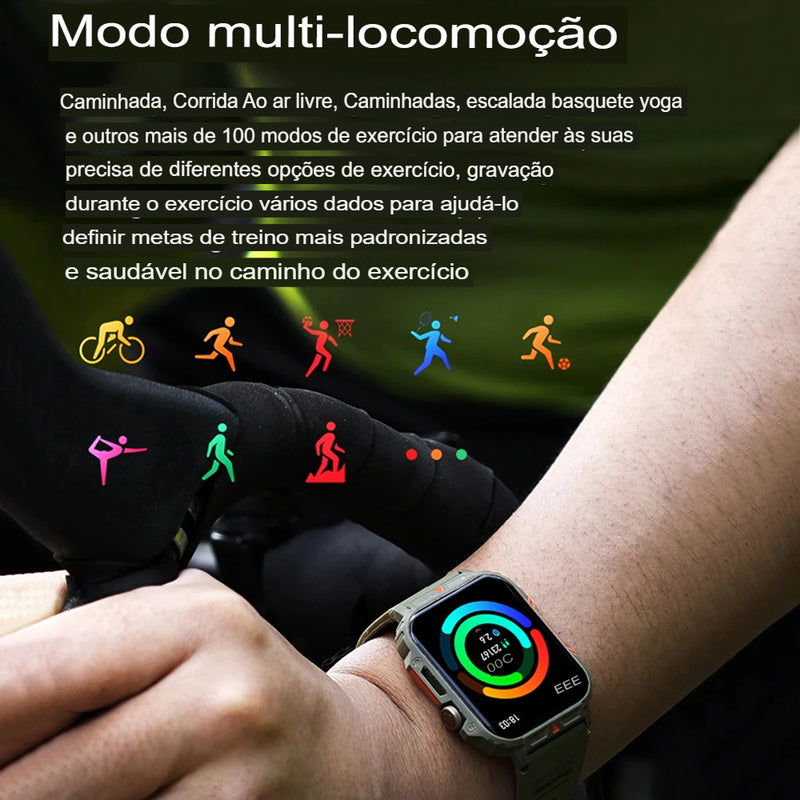 Relógio Militar Outdoor GPS Sport 1.95" com Monitor de Frequência Cardíaca, Oxigênio no Sangue e Chamada Bluetooth para Android e iOS