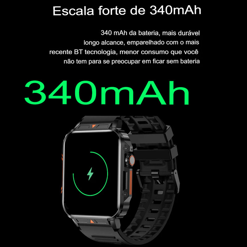 Relógio Militar Outdoor GPS Sport 1.95" com Monitor de Frequência Cardíaca, Oxigênio no Sangue e Chamada Bluetooth para Android e iOS