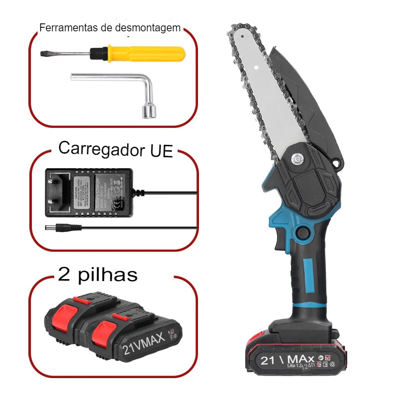Mini Serra de Poda Elétrica21V Portátil 6 polegadas  Recarregável Pequena Serra de Divisão de Madeira Ferramenta de Marcenaria para Jardim Pomar